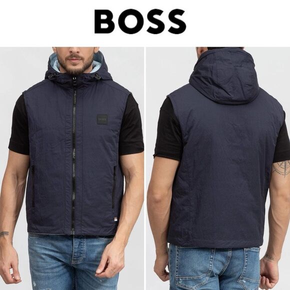 BOSS Camilo Gilet Reversible Waterproof Hooded Puffer Vest Golf Logo Size 36 R S - Picture 5 of 16